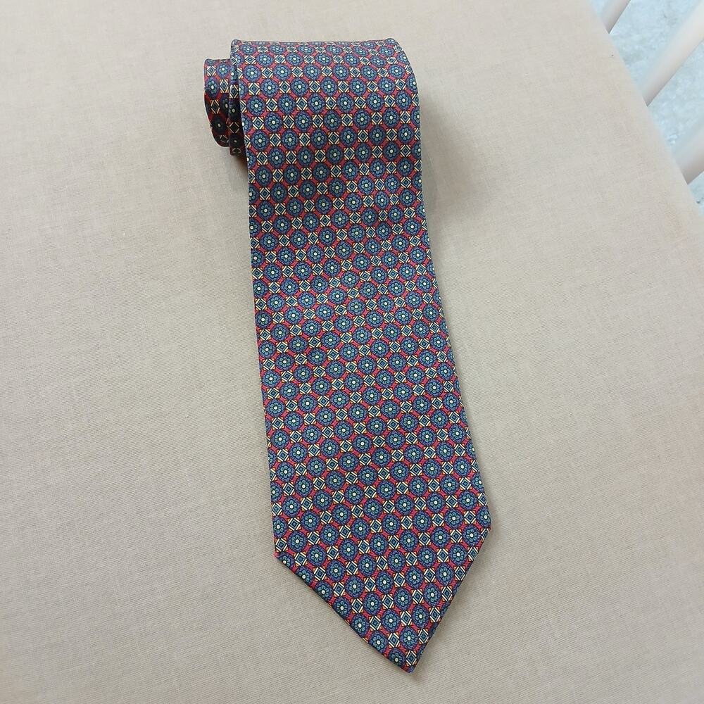 Vintage Christian Dior Monsieur Geometric Medallion Mens Necktie Red Blue